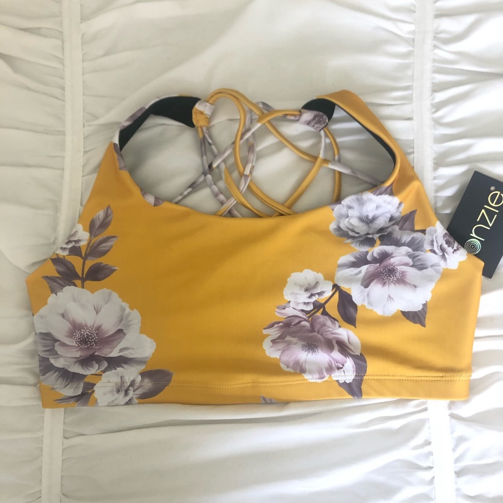 Onzie Yellow Floral Sports Bra Size Large